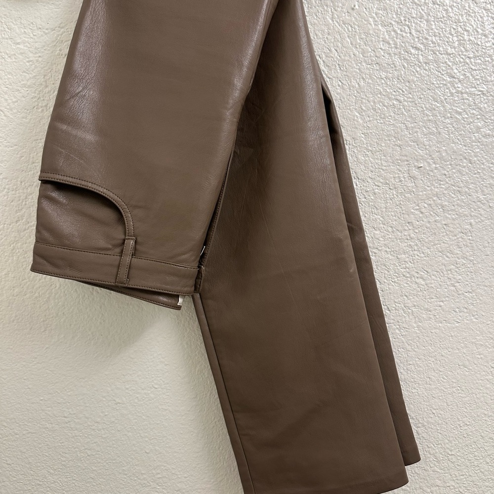 ARITZIA OLIVE/BROWN LEATHER MELINA PANTS (8)